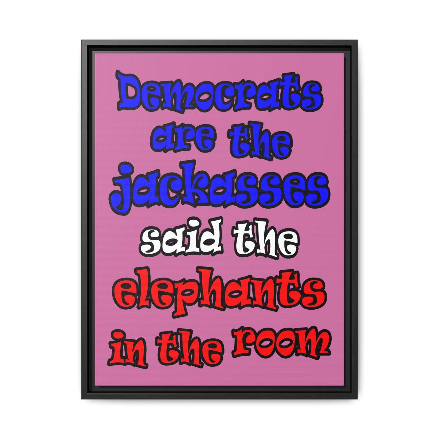 donkeys and elephants - framed canvas art (light pink)