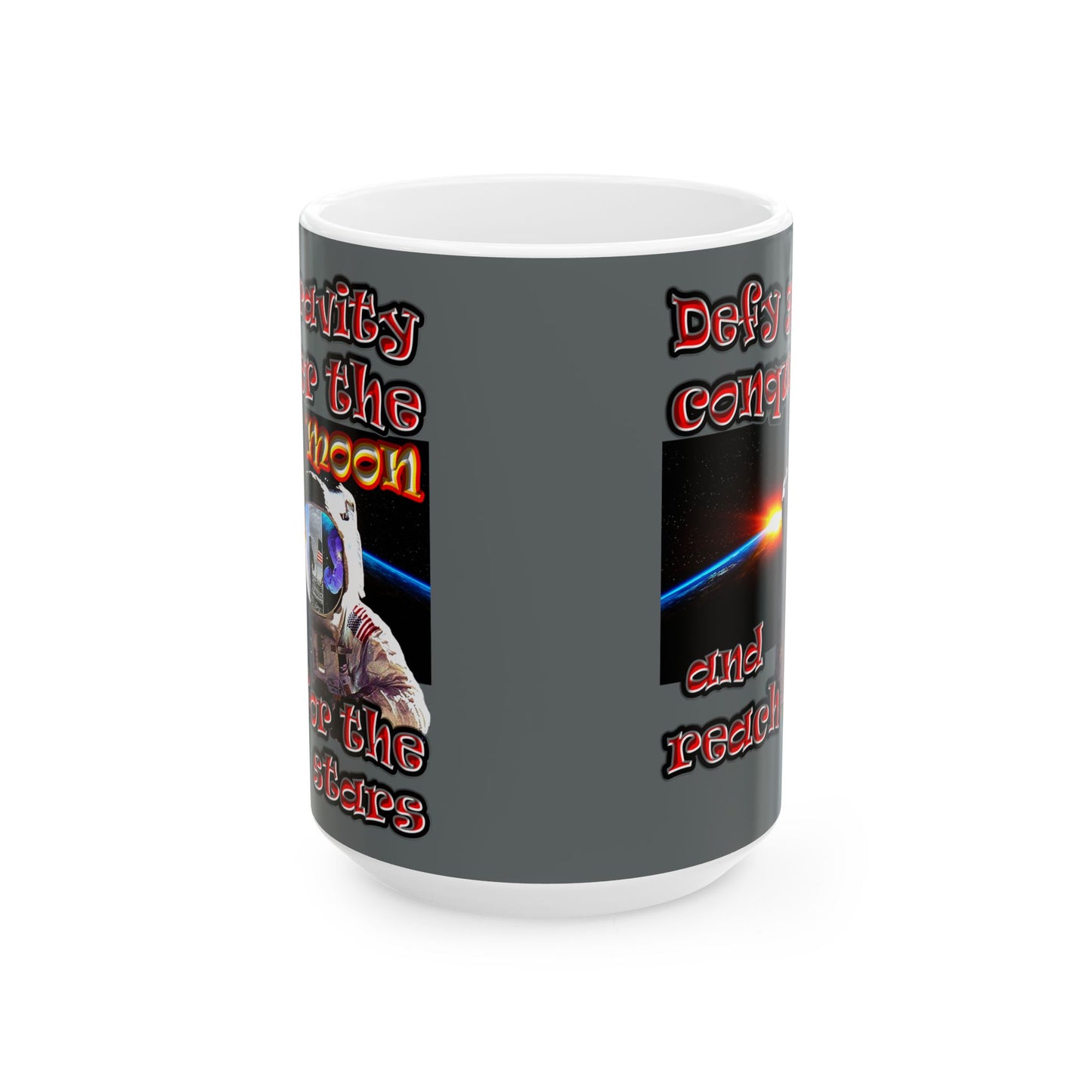 defy conquer reach - White Mug (dark grey)