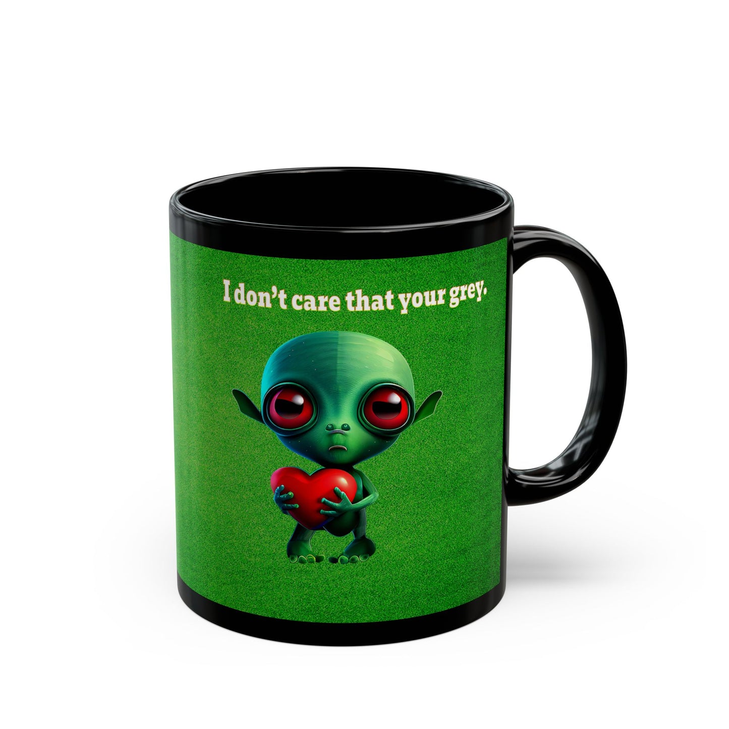 I don't care that your grey - Black Mug (green turf)