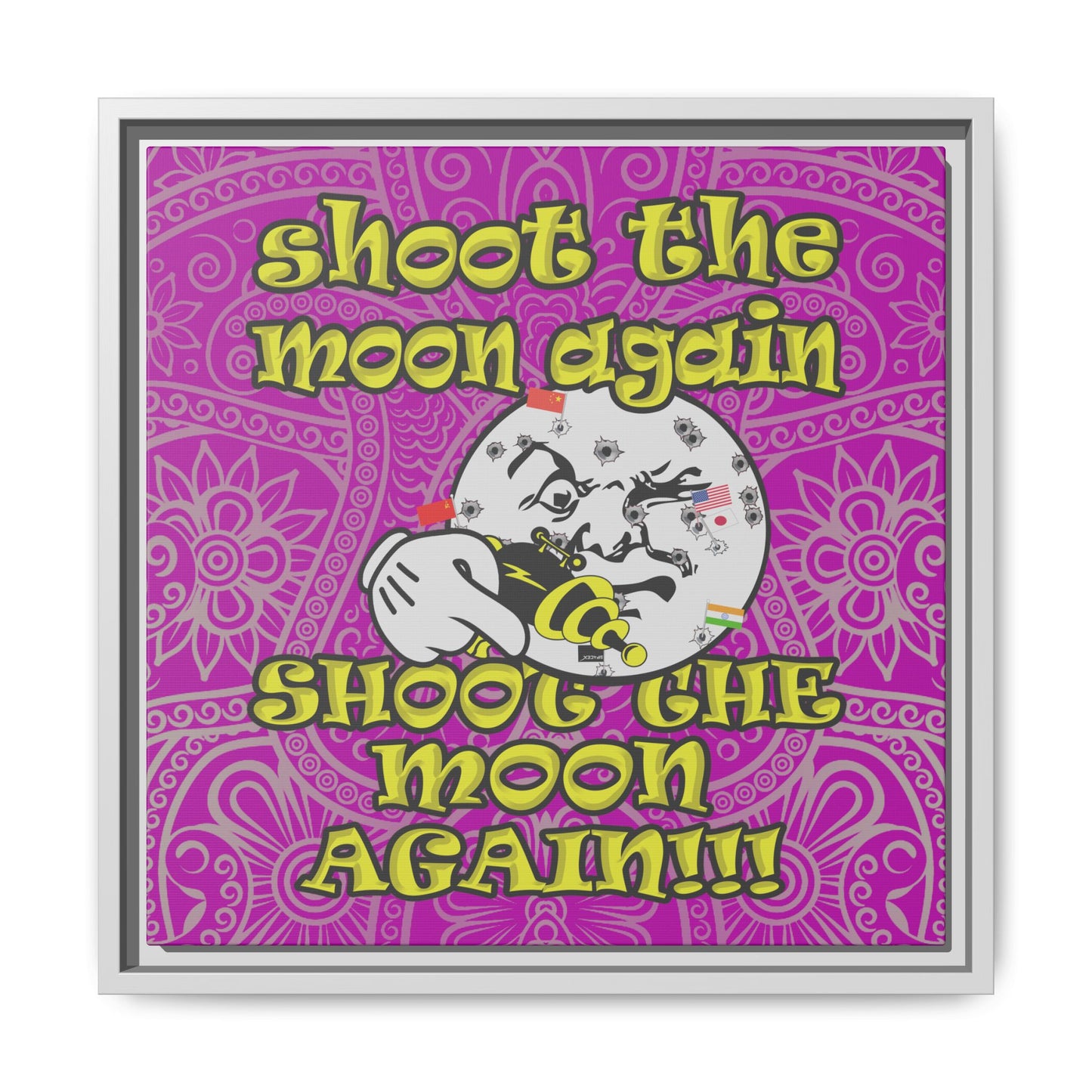 shoot the moon again - framed canvas art (pink swirl)