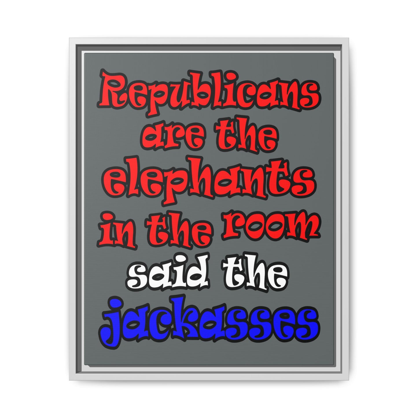 donkeys and elephants - framed canvas art (dark grey)