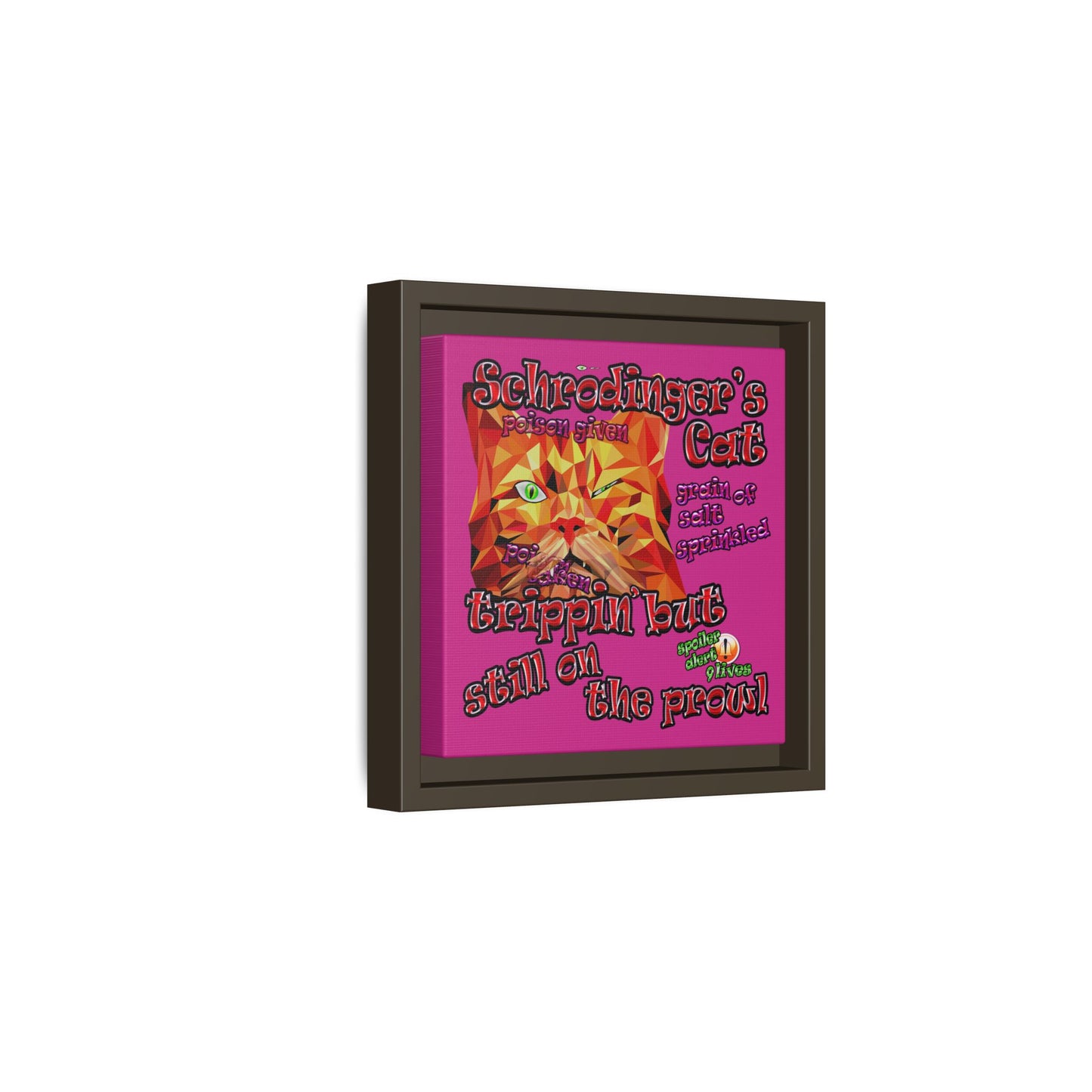 schrodinger's cat - framed canvas art (pink)