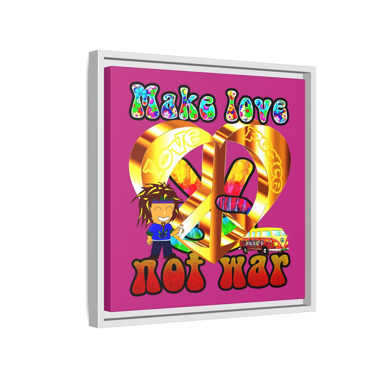 love peace - framed canvas art (pink)