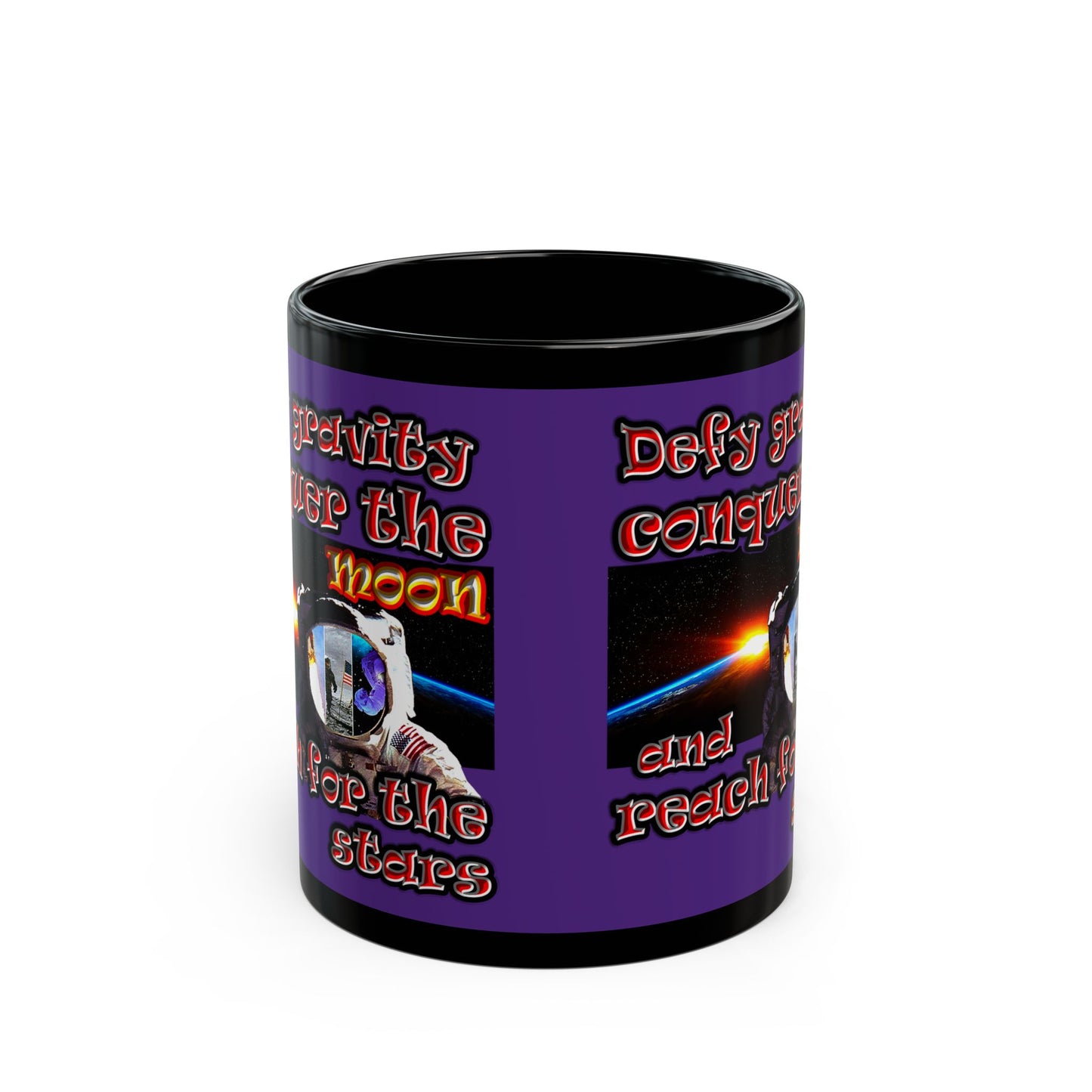 defy conquer reach - Black Mug (purple)