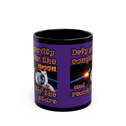 defy conquer reach - Black Mug (purple)