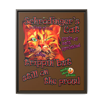 schrodinger's cat - framed canvas art (brown)