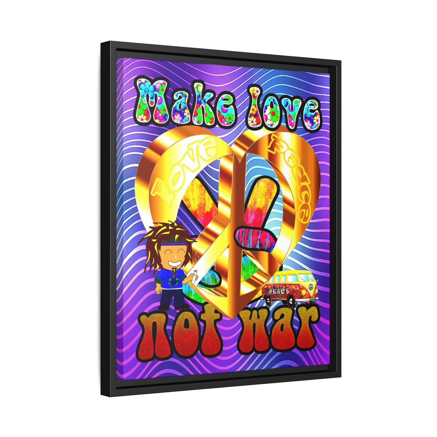 love peace - framed canvas art (purple wave)