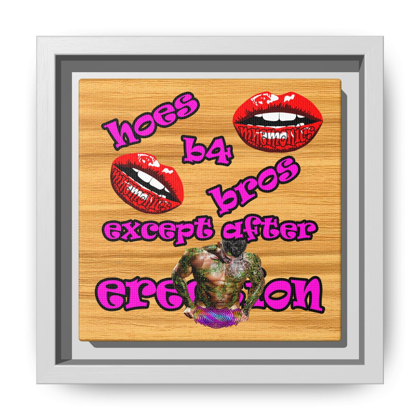 hoes b4 bros - framed canvas art (butterscotch wood finish)