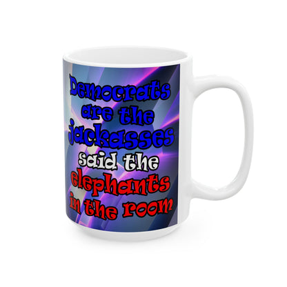 donkeys and elephants - White Mug (grey-pink wave)