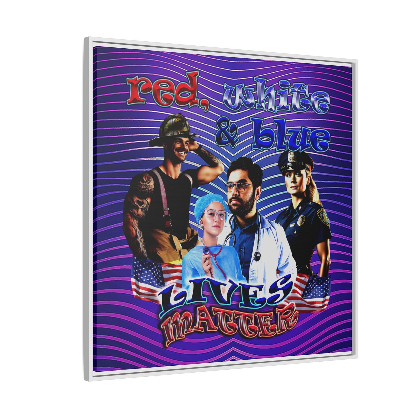 rw&b lives matter - framed canvas art (purple wave)