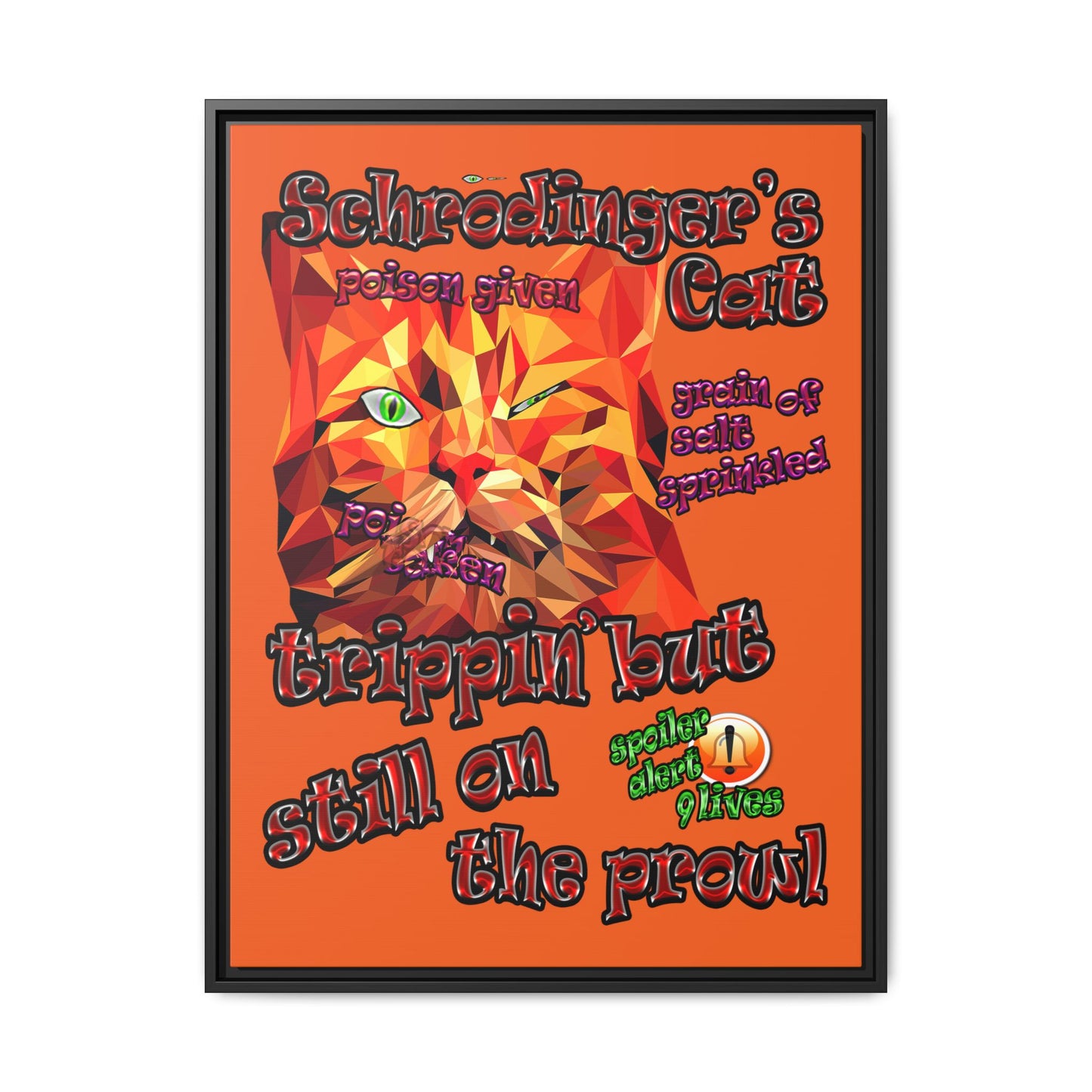 schrodinger's cat - framed canvas art (orange)