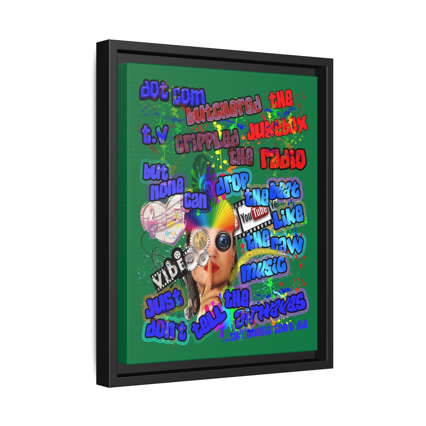 drop the beat - framed canvas art (dark green)