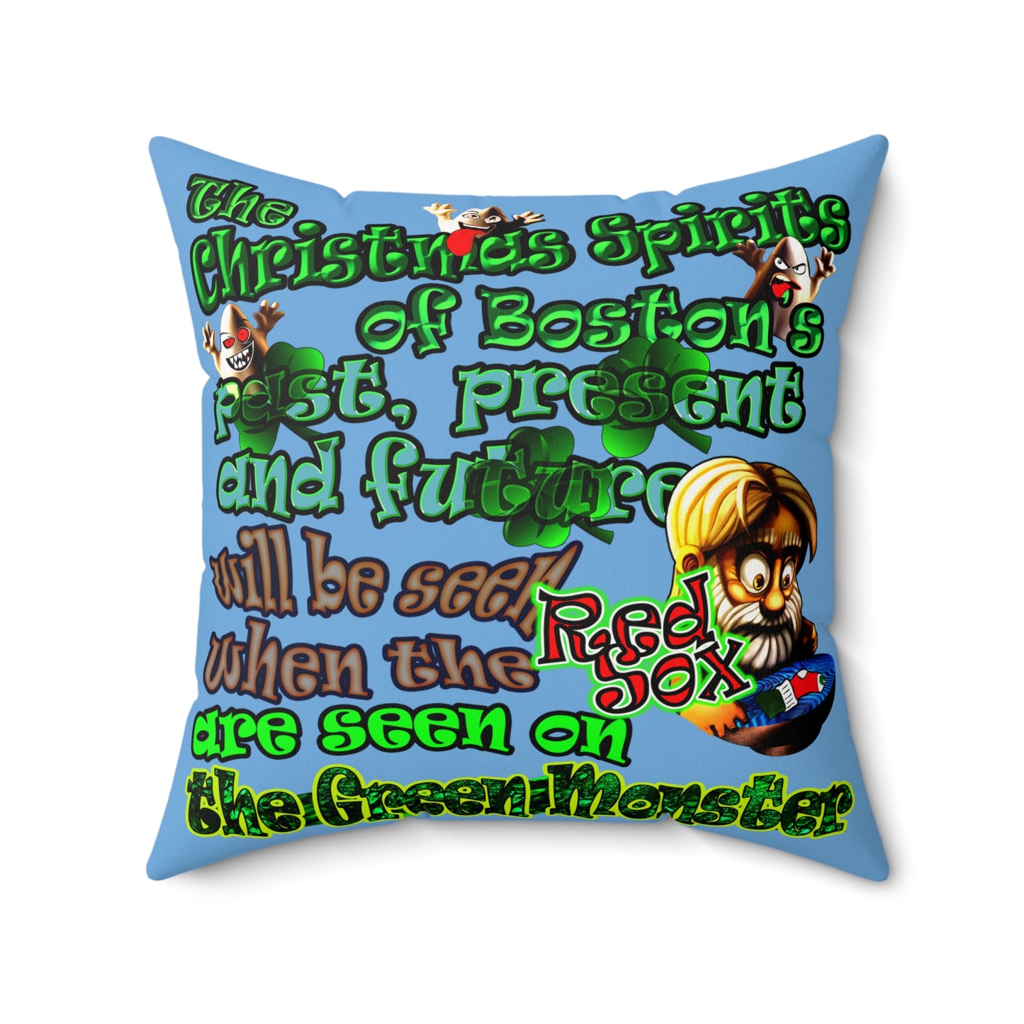 christmas spirits of boston - Faux Suede Square Pillow - (light blue)