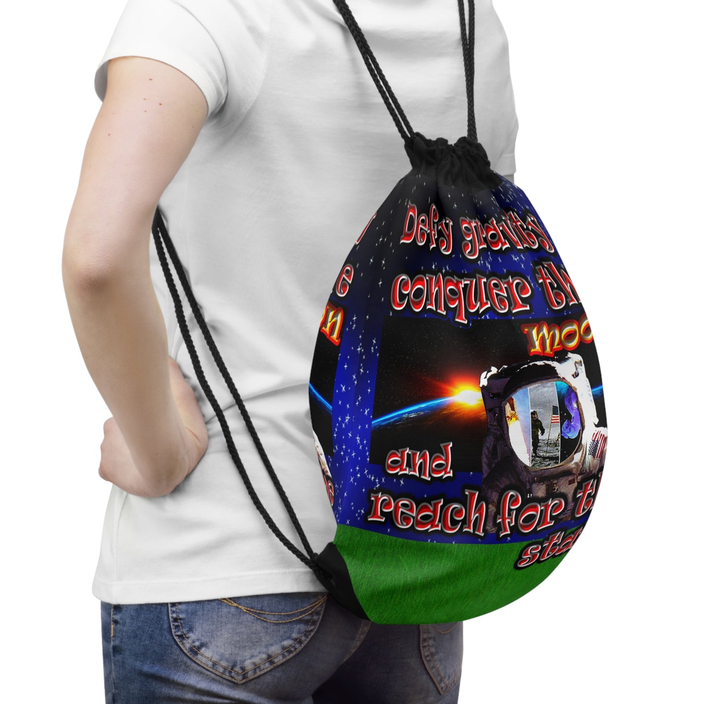 defy conquer reach - Drawstring Bag ('snoops' background)