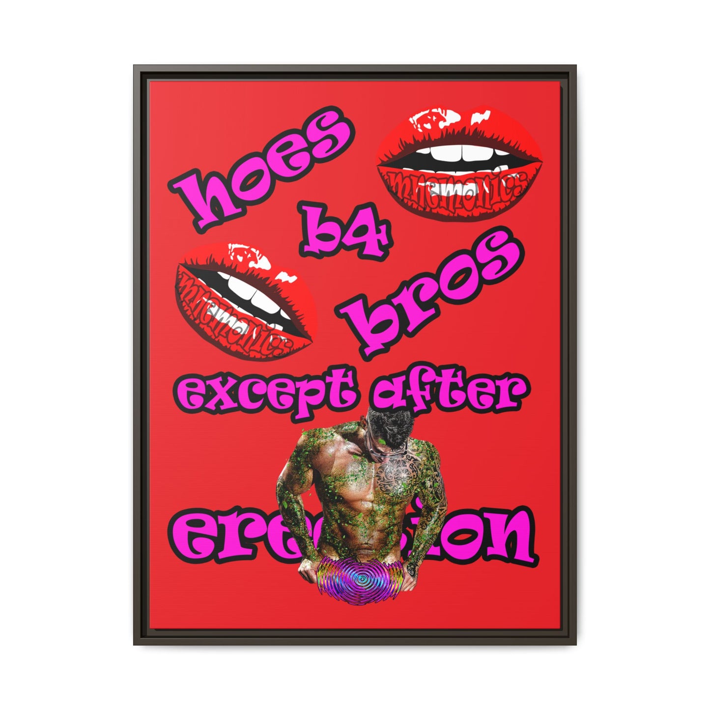 hoes b4 bros - framed canvas art (red)