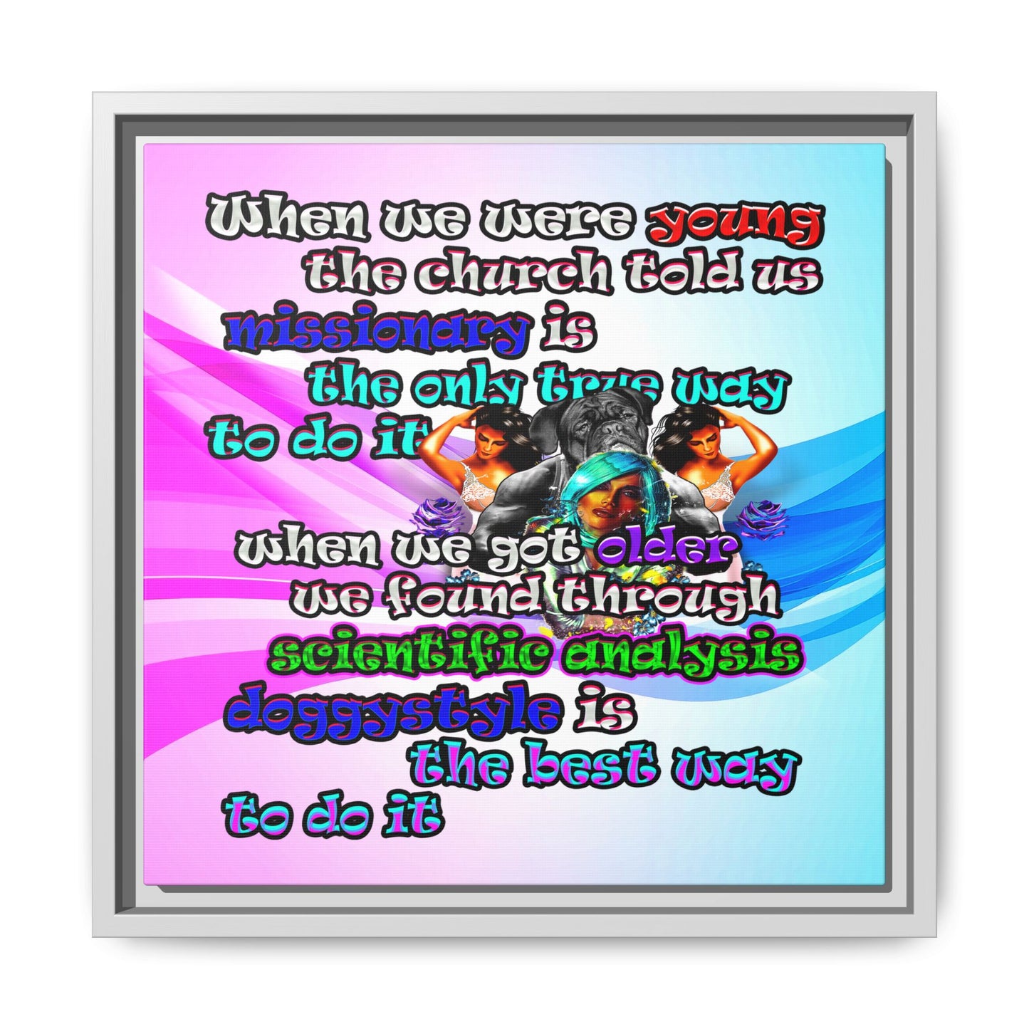 doggystyle - framed canvas art (light blue-pink wave)