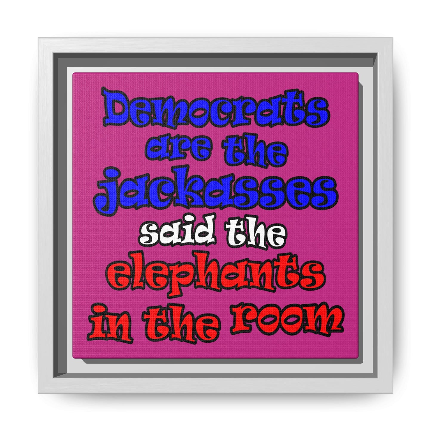 donkeys and elephants - framed canvas art (pink)