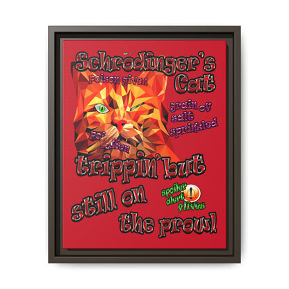 schrodinger's cat - framed canvas art (dark red)
