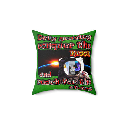 defy conquer reach - Spun Polyester Square Pillow - (green turf)
