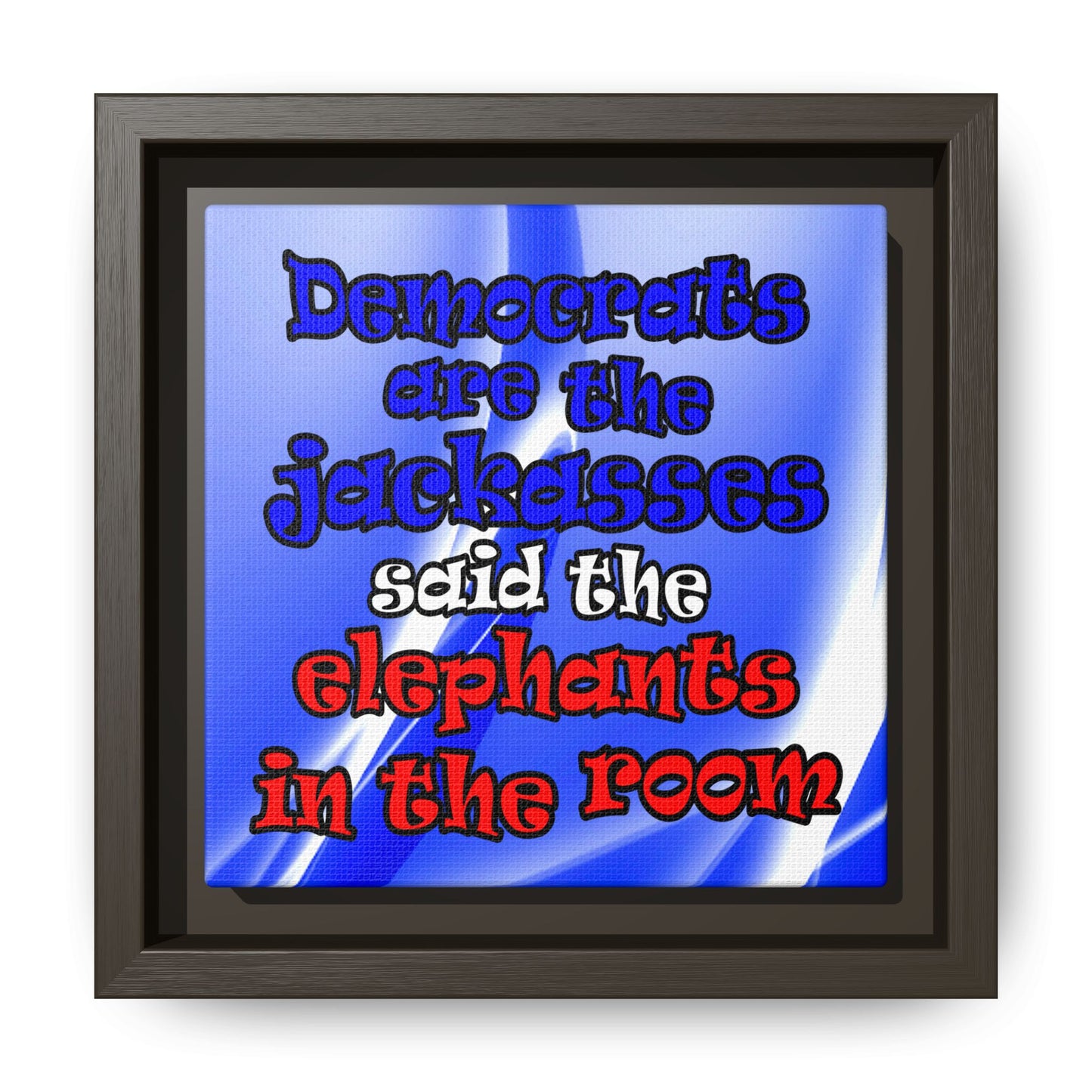 donkeys and elephants - framed canvas art (blue-white wave)