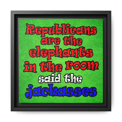 donkeys and elephants - framed canvas art (green turf)