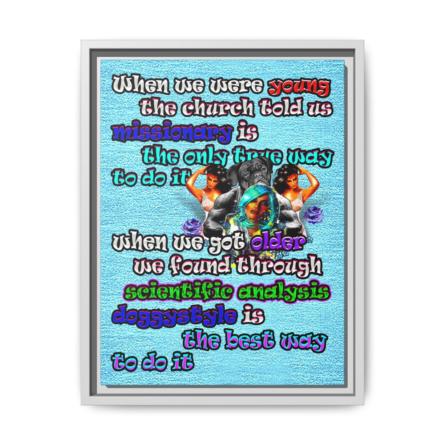 doggystyle - framed canvas art (faded blue)