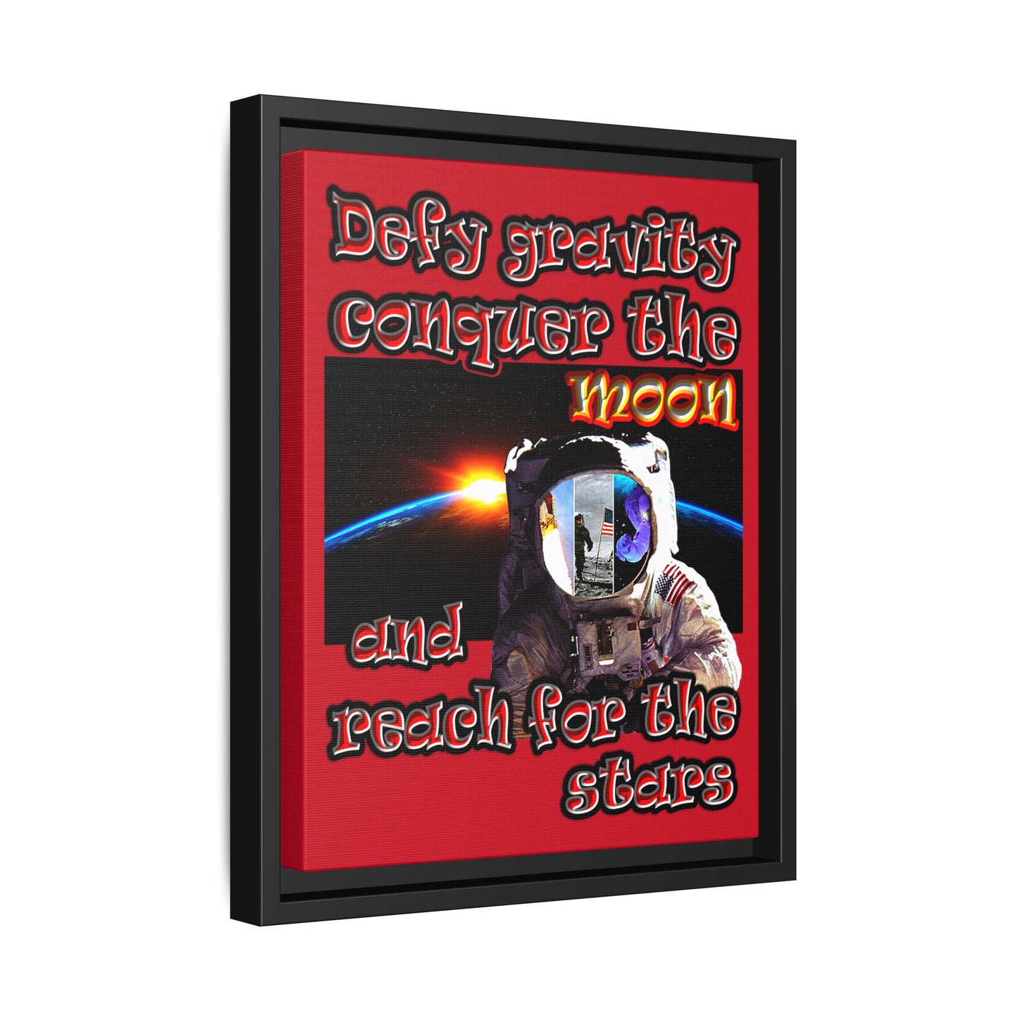 defy conquer reach - framed canvas art (dark red)