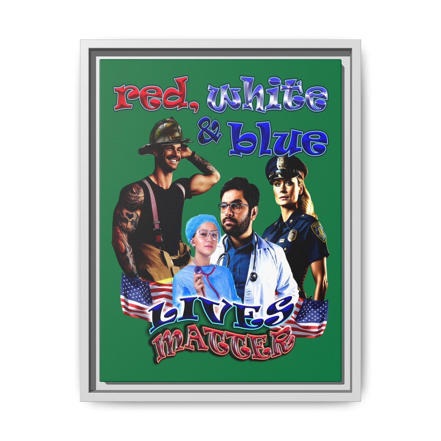 rw&b lives matter - framed canvas art (dark green)
