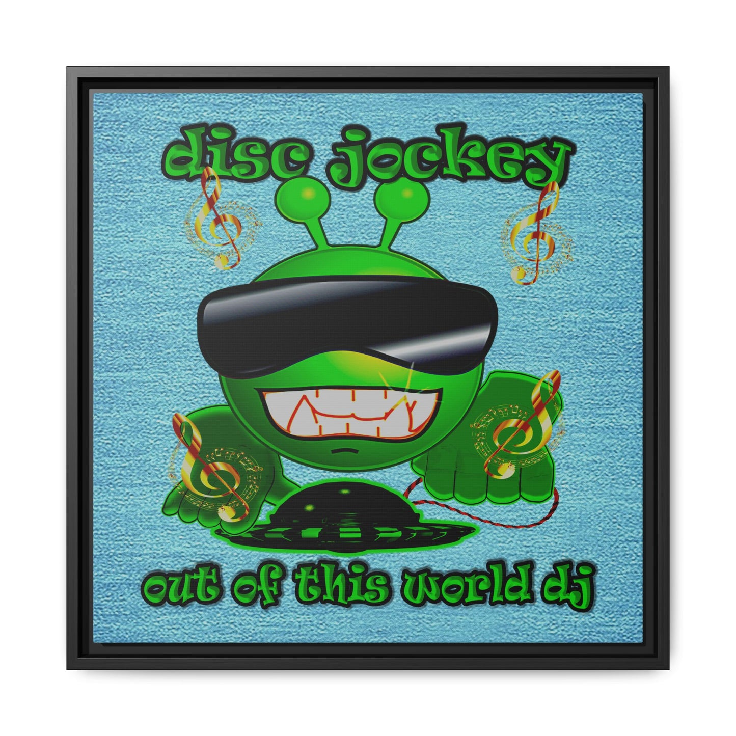 disc jockey - framed canvas art (faded blue)