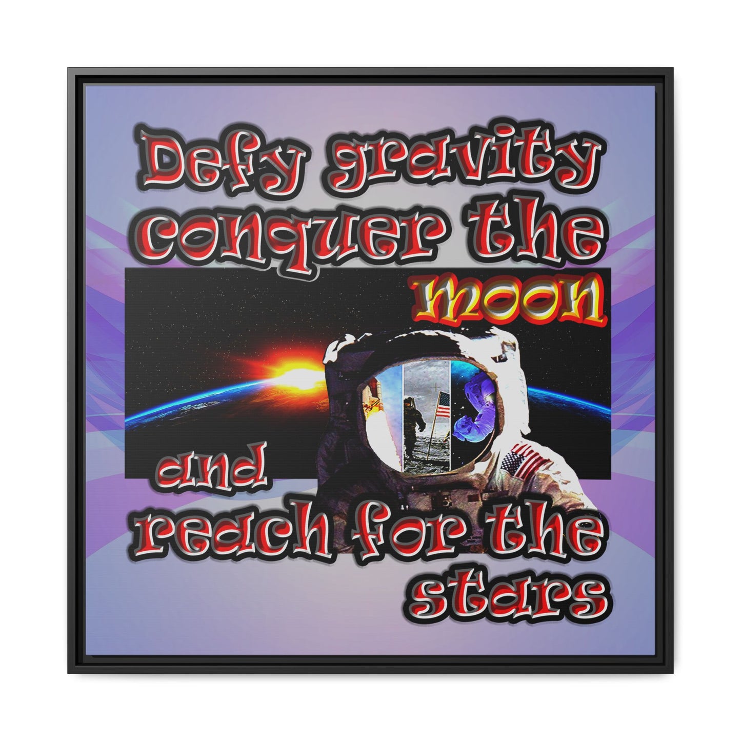 defy conquer reach - framed canvas art (light blue-pink wave)