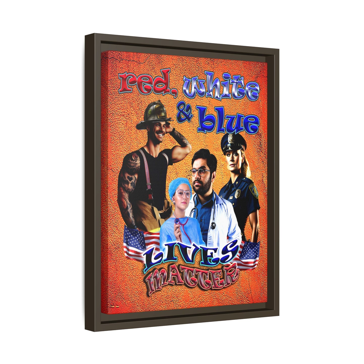 rw&b lives matter - framed canvas art (burnt orange)