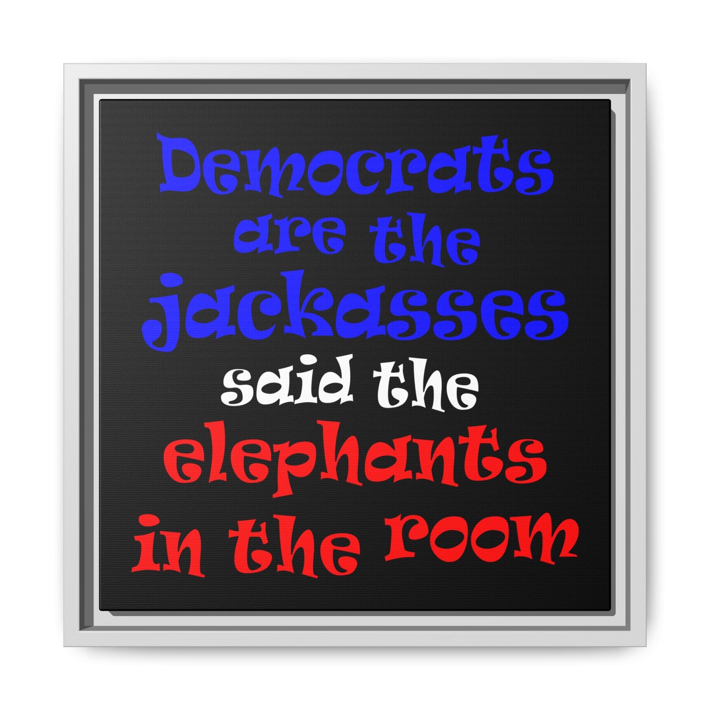 donkeys and elephants - framed canvas art (black)