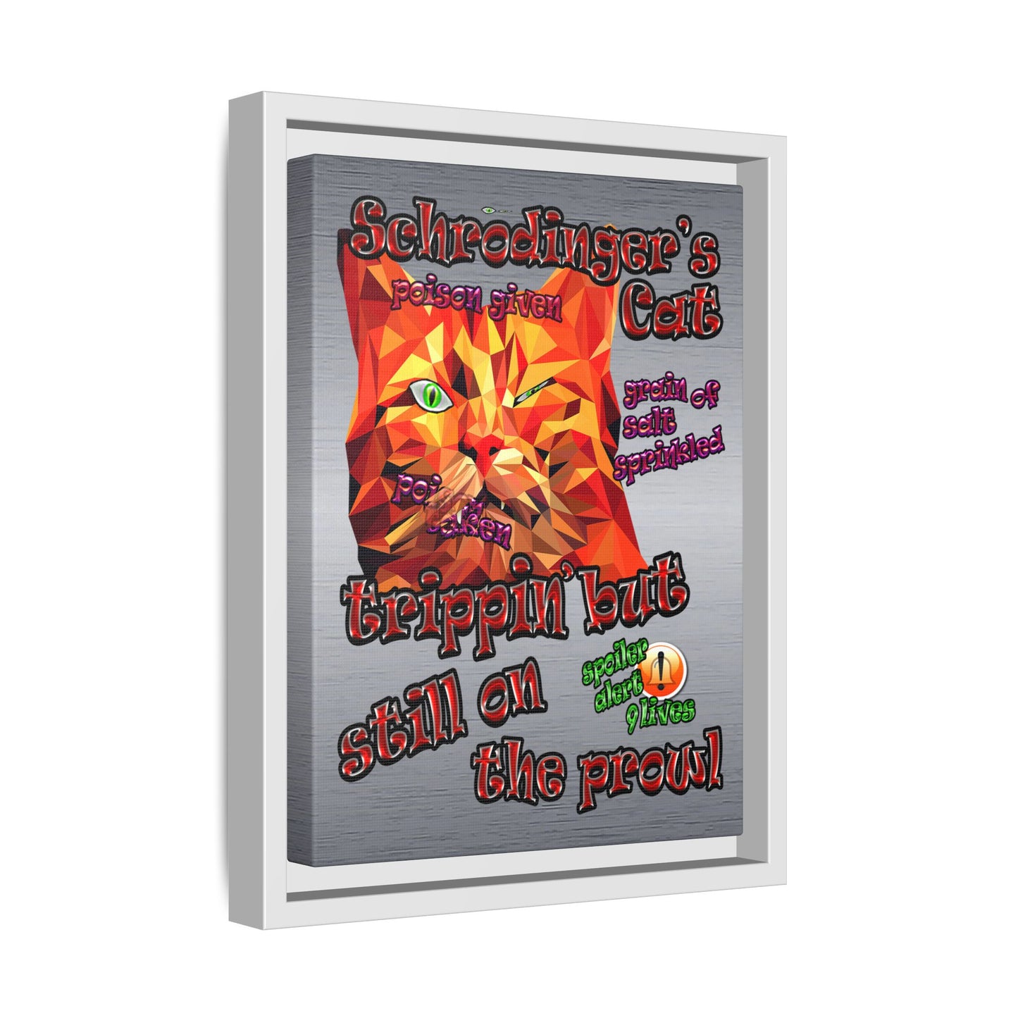schrodinger's cat - framed canvas art (brushed nickel)