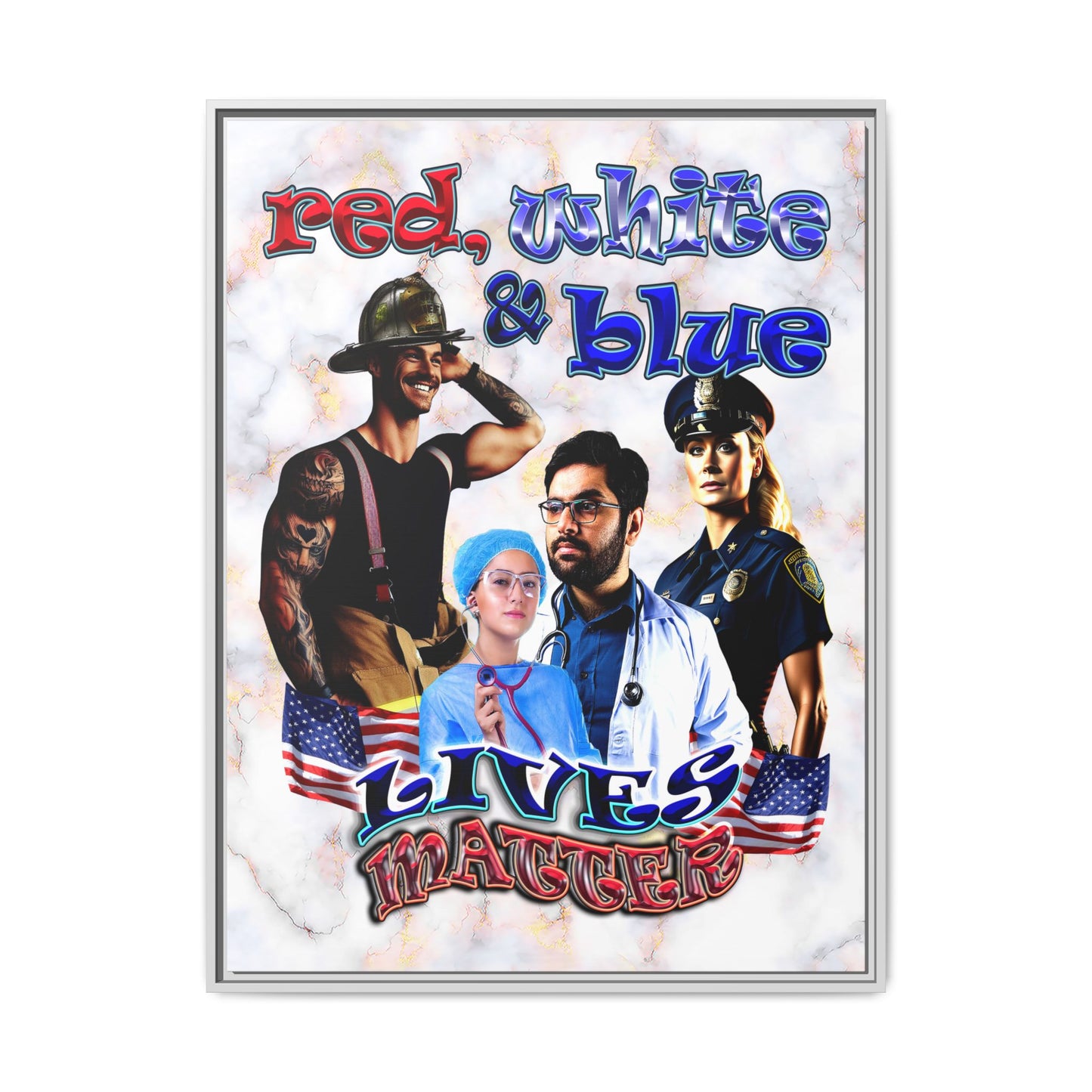 rw&b lives matter - framed canvas art (white marble)