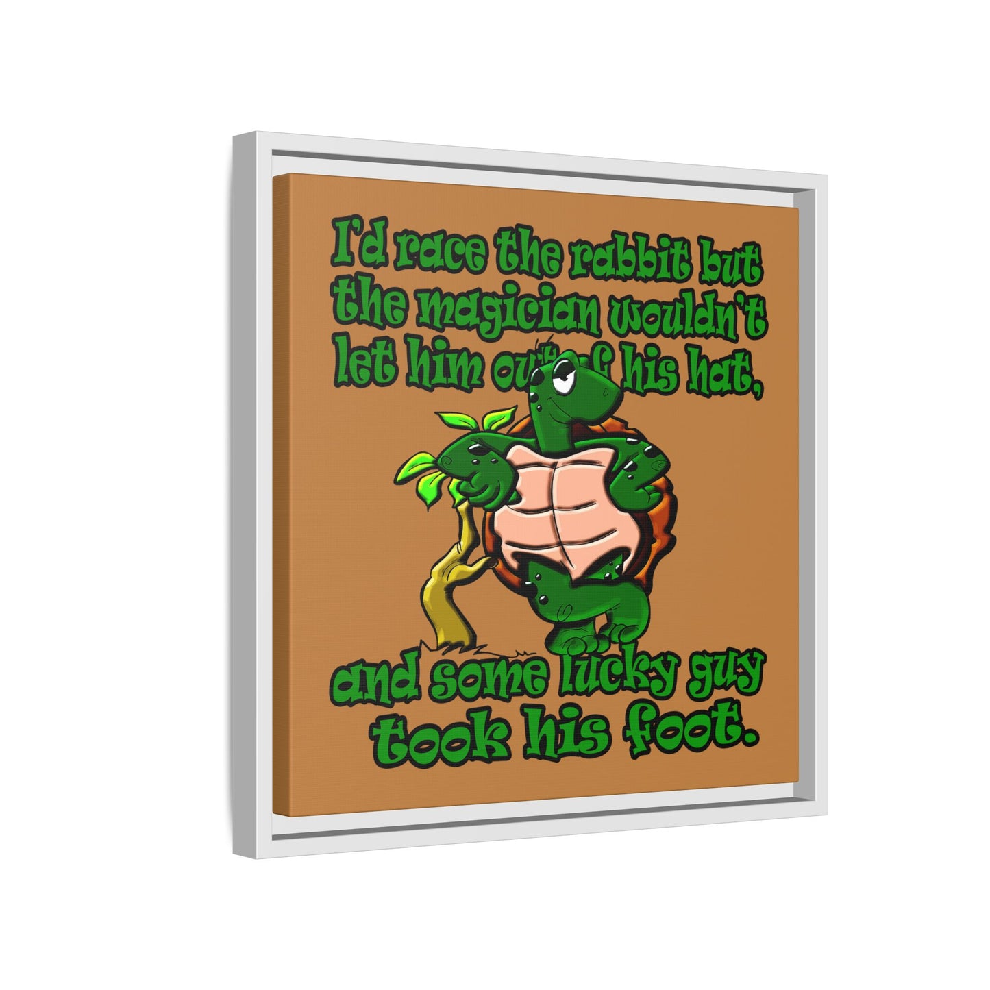 turtle race - framed canvas art (light brown)