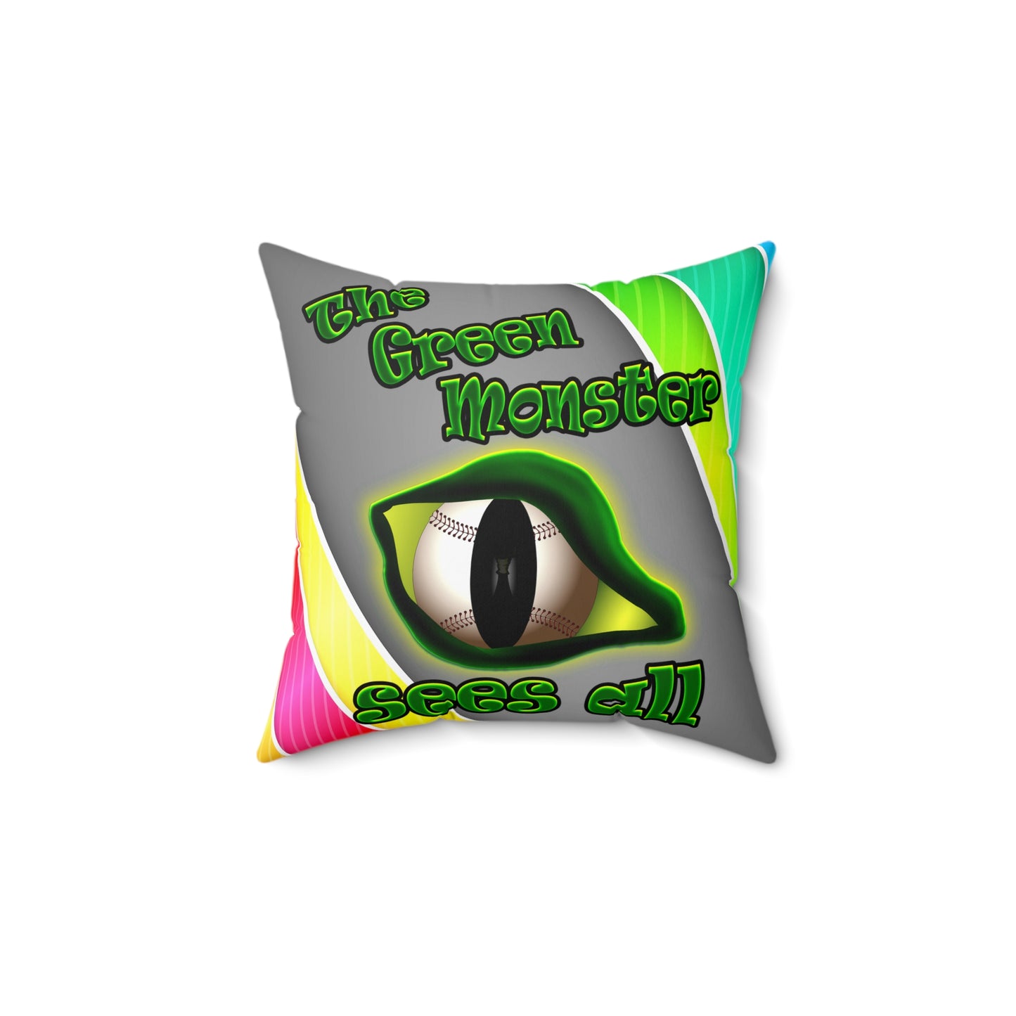 green monster - Spun Polyester Square Pillow - (rainbow split)