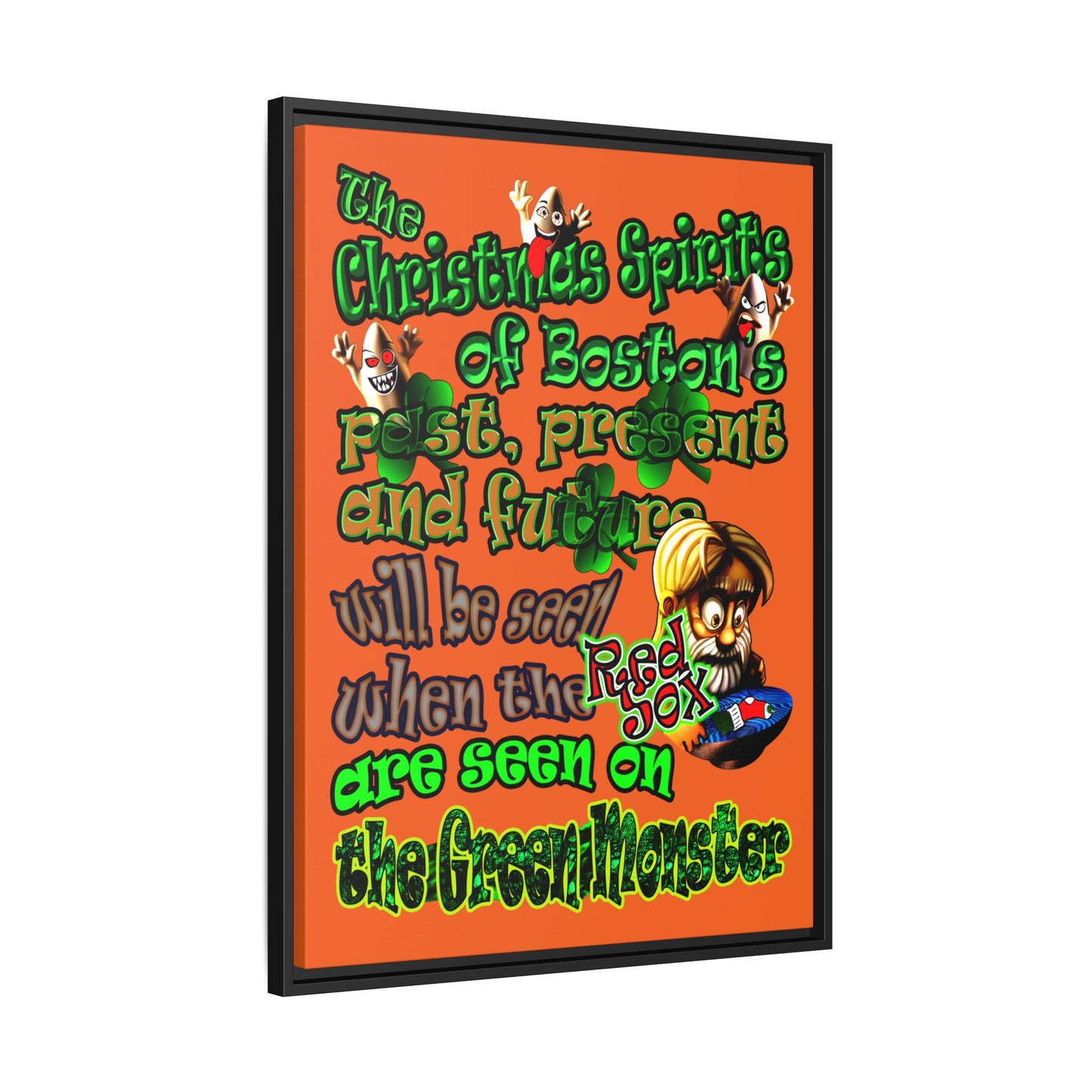 christmas spirits of boston - framed canvas art (orange)