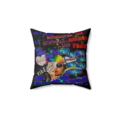 drop the beat - Spun Polyester Square Pillow - (black)