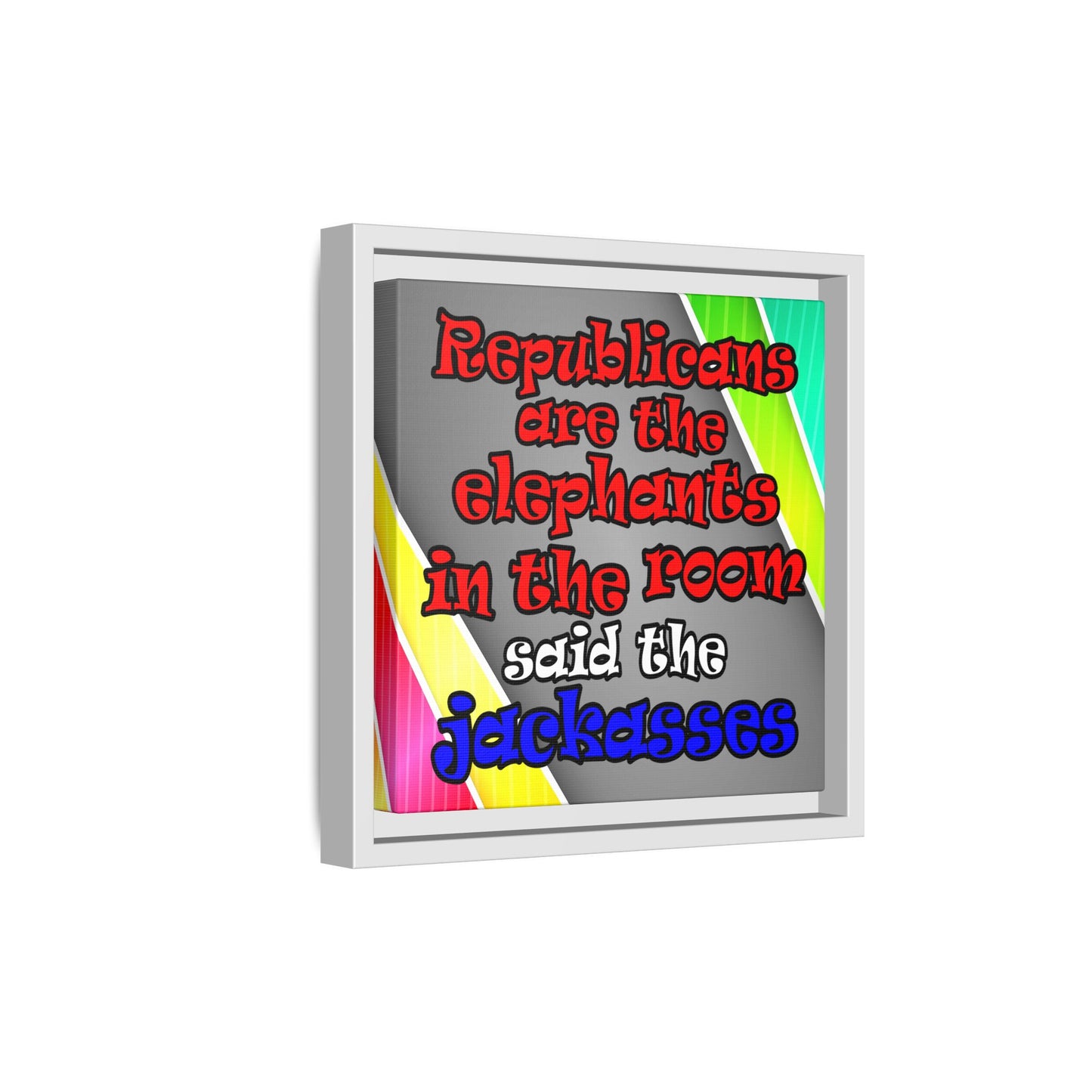donkeys and elephants - framed canvas art (rainbow split)