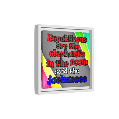 donkeys and elephants - framed canvas art (rainbow split)