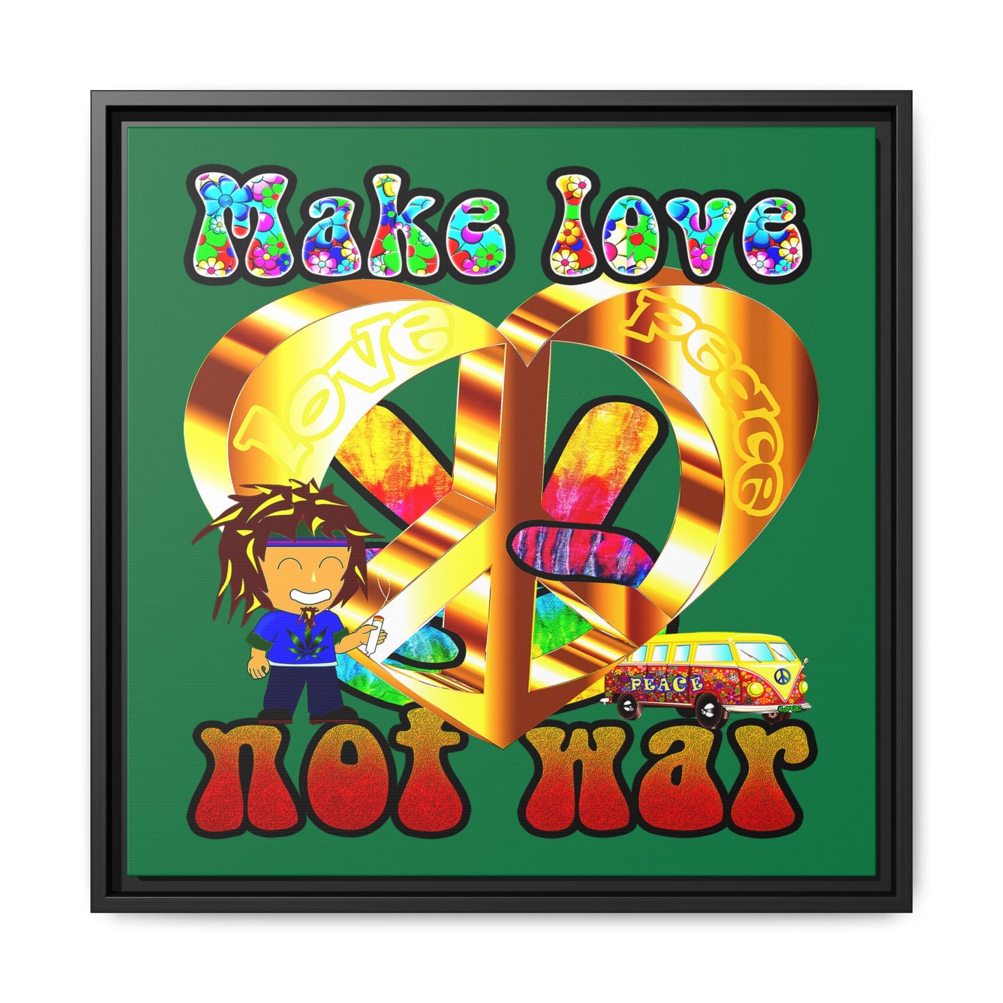 love peace - framed canvas art (dark green)