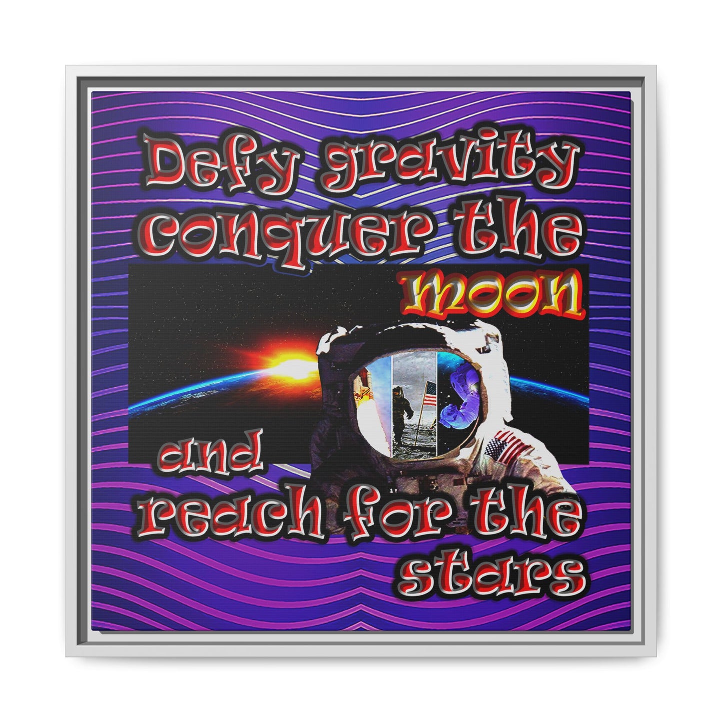 defy conquer reach - framed canvas art (purple wave)