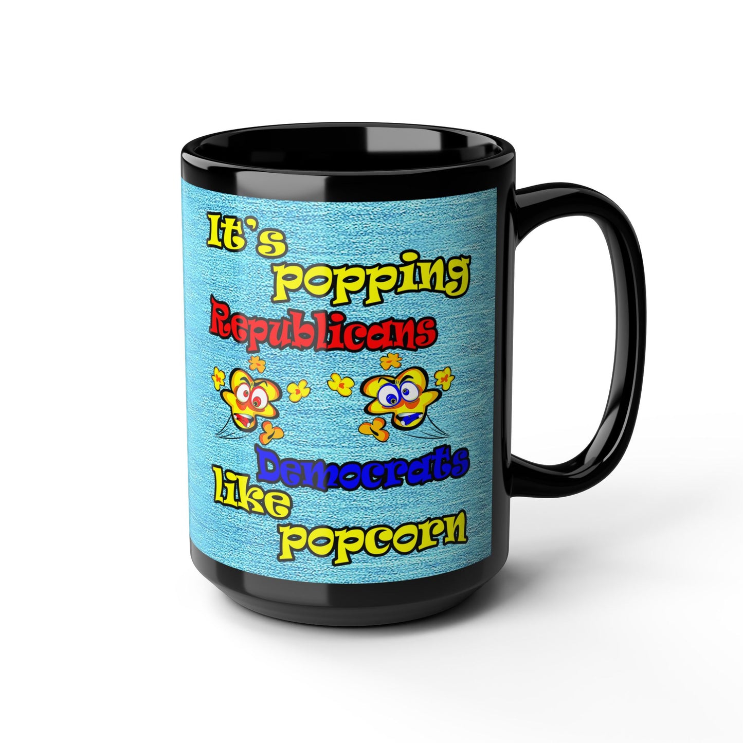 popping like popcorn - Black Mug (faded dark blue)
