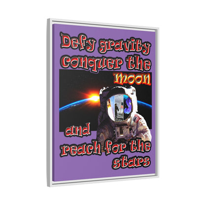defy conquer reach - framed canvas art (light purple)