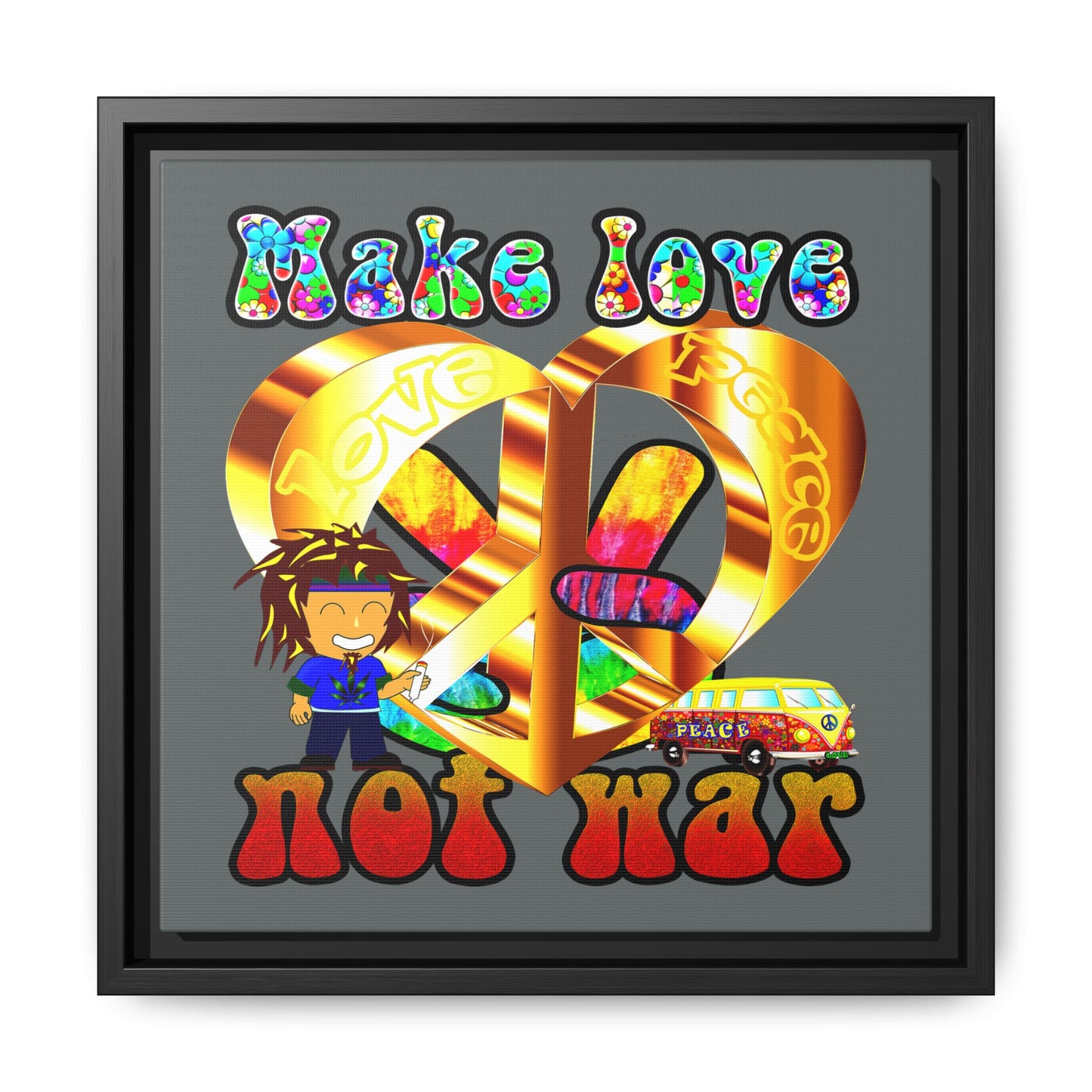 love peace - framed canvas art (dark grey)