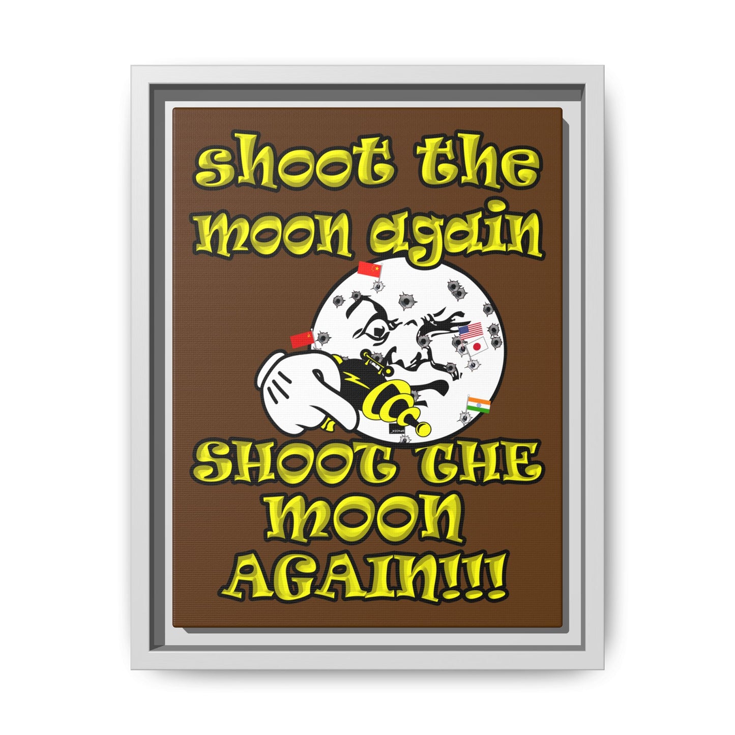 shoot the moon again - framed canvas art (brown)
