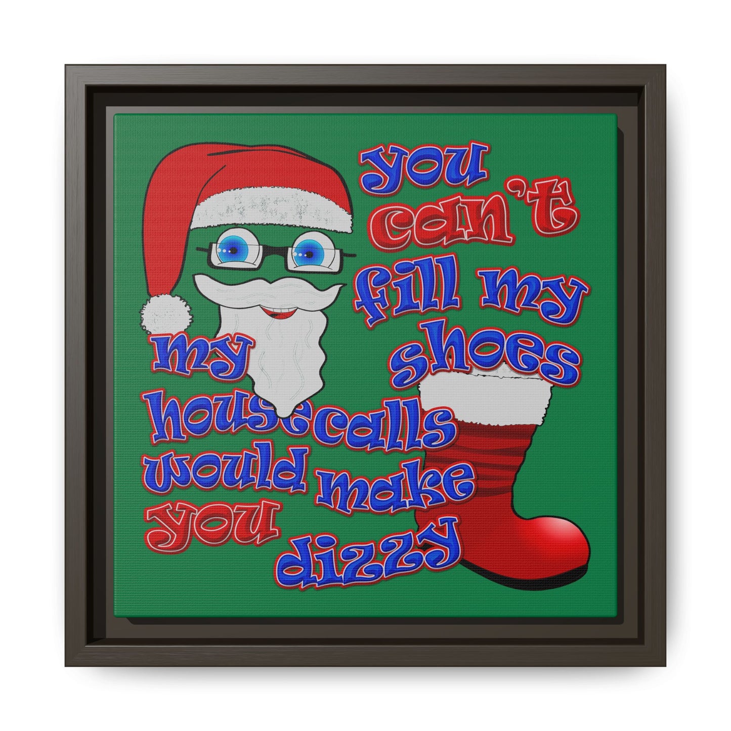 santa's shoes - framed canvas art (dark green)