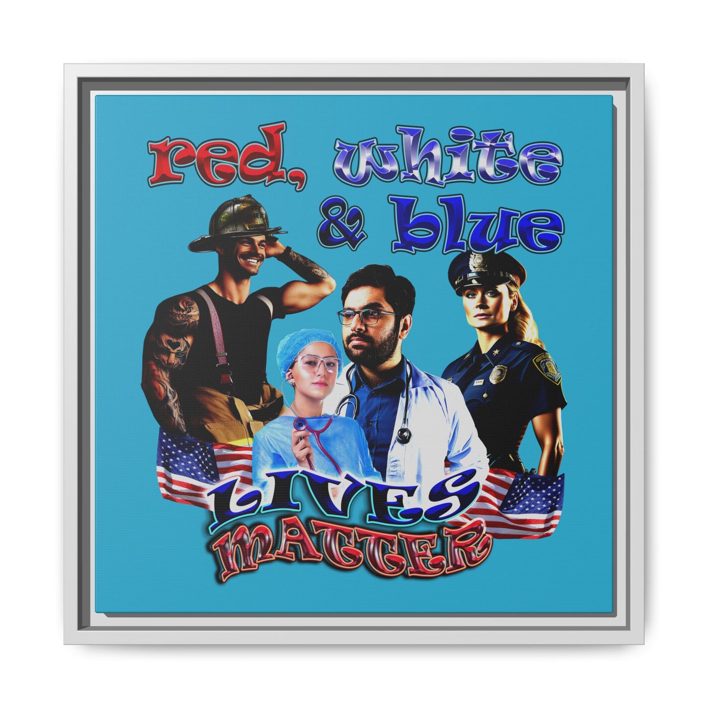 rw&b lives matter - framed canvas art (turquoise)