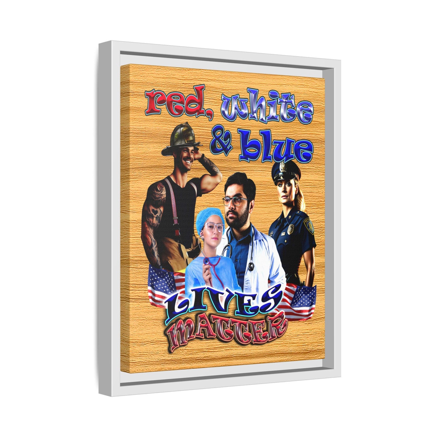rw&b lives matter - framed canvas art (butterscotch wood finish)