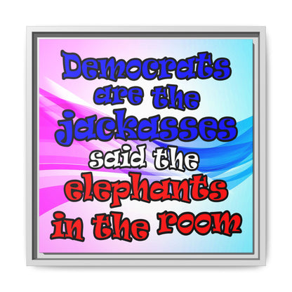 donkeys and elephants - framed canvas art (light blue-pink wave)